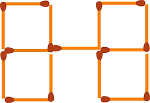 Необходимо переместить 2 спички так, чтобы получилось 5 одинаковых квадратов